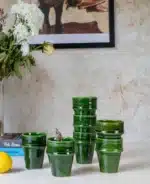 Tazekka Handcrafted Ceramic Tumbler - Green Glaze & Natural Clay