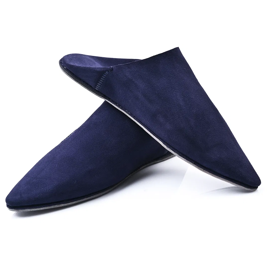 2000_641315443632f The Luxe Navy blue Suede & Leather Babouche | Handmade in Morocco - Image 1