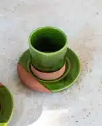 Tazekka Handcrafted Ceramic Espresso Set – Moroccan Green Glaze & Clay - Image 3