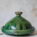 Vintage Tamegroute Tagine | Authentic Moroccan Green Pottery