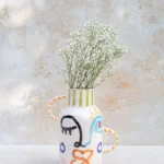 Ourika Visage Vase: Hand-Painted Abstract Face Ceramic