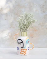 Ourika Visage Vase: Hand-Painted Abstract Face Ceramic