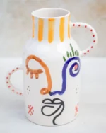 Ourika Visage Vase: Hand-Painted Abstract Face Ceramic - Image 2