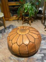 Natural Brown Moroccan Pouf – Handmade Leather Footstool - Image 2