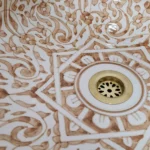 Hand-Painted Moroccan Ceramic Sink – Fish Scale Bowl with Vintage Brass Rim - Image 4