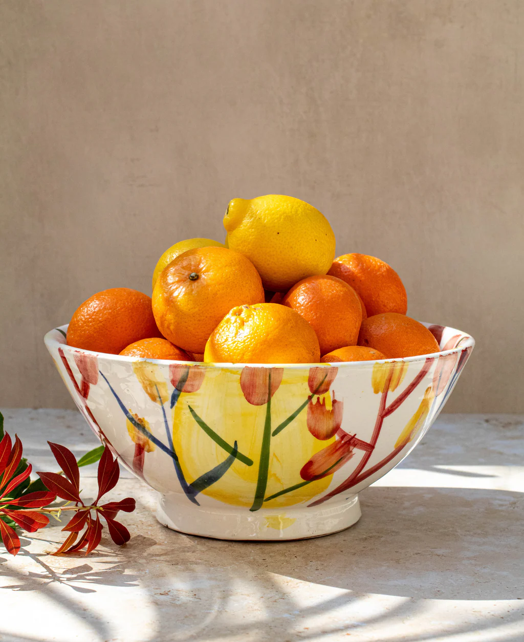Handpainted_Moroccan_Bowls_Ourika_Spring_Collection Ourika Spring Collection: Hand-Painted Floral Ceramic Bowl (25cm) - Image 1