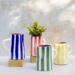 Ourika Handcrafted Striped Ceramic Jug - Moroccan Serving Pitcher
