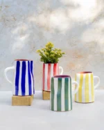 Ourika Handcrafted Striped Ceramic Jug - Moroccan Serving Pitcher