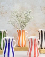 Ourika Tall Striped Ceramic Jug (1.2L) – Handmade Moroccan Pitcher
