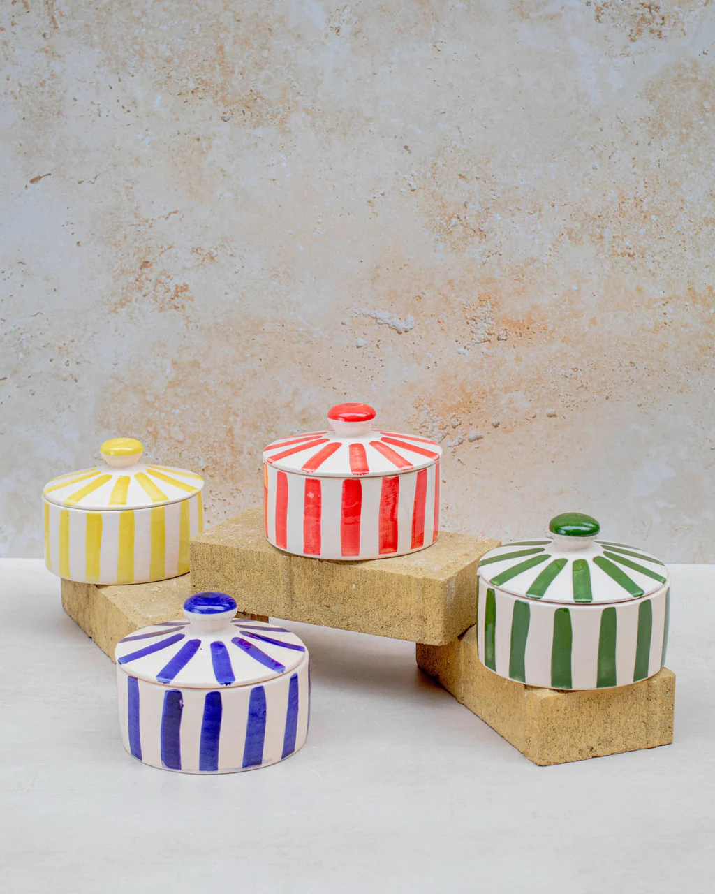 Moroccan_Striped_Lidded_Pot Ourika Striped Ceramic Lidded Pot - Handmade in High Atlas, Morocco - Image 1