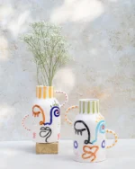 Ourika Visage Vase: Hand-Painted Abstract Face Ceramic - Image 6