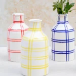 Ourika Checked Ceramic Vase (18cm) – Hand-Painted with Cork Lid