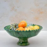 Tamegroute Green Pedestal Bowl | Authentic Moroccan Pottery