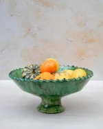 Tamegroute Green Pedestal Bowl | Authentic Moroccan Pottery