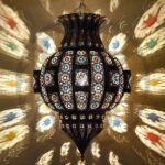 Moroccan Hanging Lamp in Bronze Iron – Colored Glass Windows - Image 6