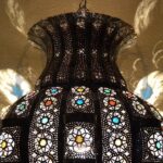 Moroccan Hanging Lamp in Bronze Iron – Colored Glass Windows - Image 3