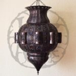 Moroccan Hanging Lamp in Bronze Iron – Colored Glass Windows - Image 4