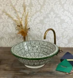 Handcrafted Moroccan Basin – Green Painted Ceramic Sink for Bathroom Décor