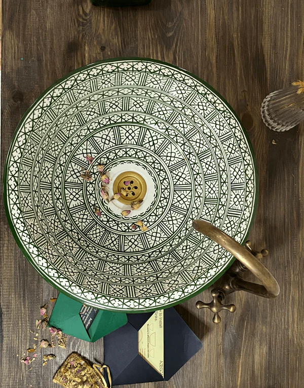 Handcrafted Moroccan Basin – Green Painted Ceramic Sink for Bathroom Décor - Image 2