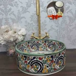 Traditional Moroccan floral Sink – Handcrafted Ceramic Basin for Bathroom Decor