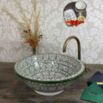 Handcrafted Moroccan Basin – Green Painted Ceramic Sink for Bathroom Décor - Image 3