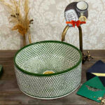 Moroccan Ceramic Sink – Green Traditional Round Basin for Bathroom