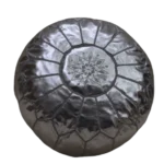 Natural Silver Moroccan Leather Pouf – Handcrafted & Floor Cushion - Image 2