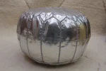 Natural Silver Moroccan Leather Pouf – Handcrafted & Floor Cushion - Image 4