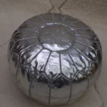 Natural Silver Moroccan Leather Pouf – Handcrafted & Floor Cushion
