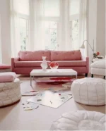 Natural White Moroccan Leather Pouf – Handcrafted & Floor Cushion - Image 2
