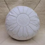 Natural White Moroccan Leather Pouf – Handcrafted & Floor Cushion