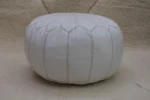 Natural White Moroccan Leather Pouf – Handcrafted & Floor Cushion - Image 3