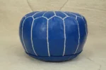 Natural Bleu Moroccan Leather Pouf – Handcrafted & Floor Cushion - Image 3