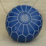 Natural Bleu Moroccan Leather Pouf – Handcrafted & Floor Cushion - Image 4