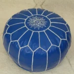 Natural Bleu Moroccan Leather Pouf – Handcrafted & Floor Cushion - Image 6