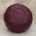 Natural Burgundy Moroccan Leather Pouf – Handcrafted & Floor Cushion