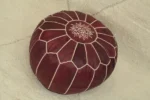 Natural Burgundy Moroccan Leather Pouf – Handcrafted & Floor Cushion - Image 4
