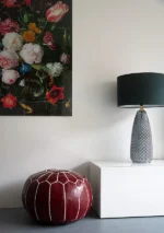 Natural Burgundy Moroccan Leather Pouf – Handcrafted & Floor Cushion - Image 5