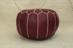 Natural Burgundy Moroccan Leather Pouf – Handcrafted & Floor Cushion - Image 6