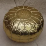 Natural Gold Moroccan Leather Pouf – Handcrafted & Floor Cushion - Image 4
