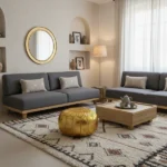 Natural Gold Moroccan Leather Pouf – Handcrafted & Floor Cushion - Image 2