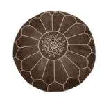 Natural Brown Wood Moroccan Leather Pouf – Handcrafted & Floor Cushion - Image 4