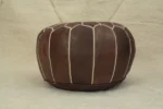 Natural Brown Wood Moroccan Leather Pouf – Handcrafted & Floor Cushion - Image 3