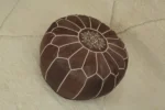 Natural Brown Wood Moroccan Leather Pouf – Handcrafted & Floor Cushion - Image 2