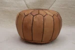 Natural Brown Moroccan Pouf – Handmade Leather Footstool - Image 3