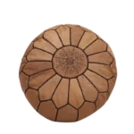Natural Brown Moroccan Pouf – Handmade Leather Footstool - Image 4