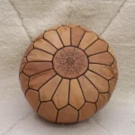 Natural Brown Moroccan Pouf – Handmade Leather Footstool - Image 5