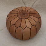 Natural Brown Moroccan Pouf – Handmade Leather Footstool - Image 6