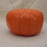 Natural Orange Moroccan Leather Pouf – Handcrafted & Floor Cushion - Image 4