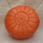 Natural Orange Moroccan Leather Pouf – Handcrafted & Floor Cushion